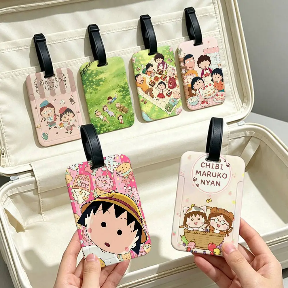 Cartoon Chibi Maruko Chan Anti lost Travel Luggage Tag PVC ID Information Card Holder Baggage Name Label For Outdoor Trip