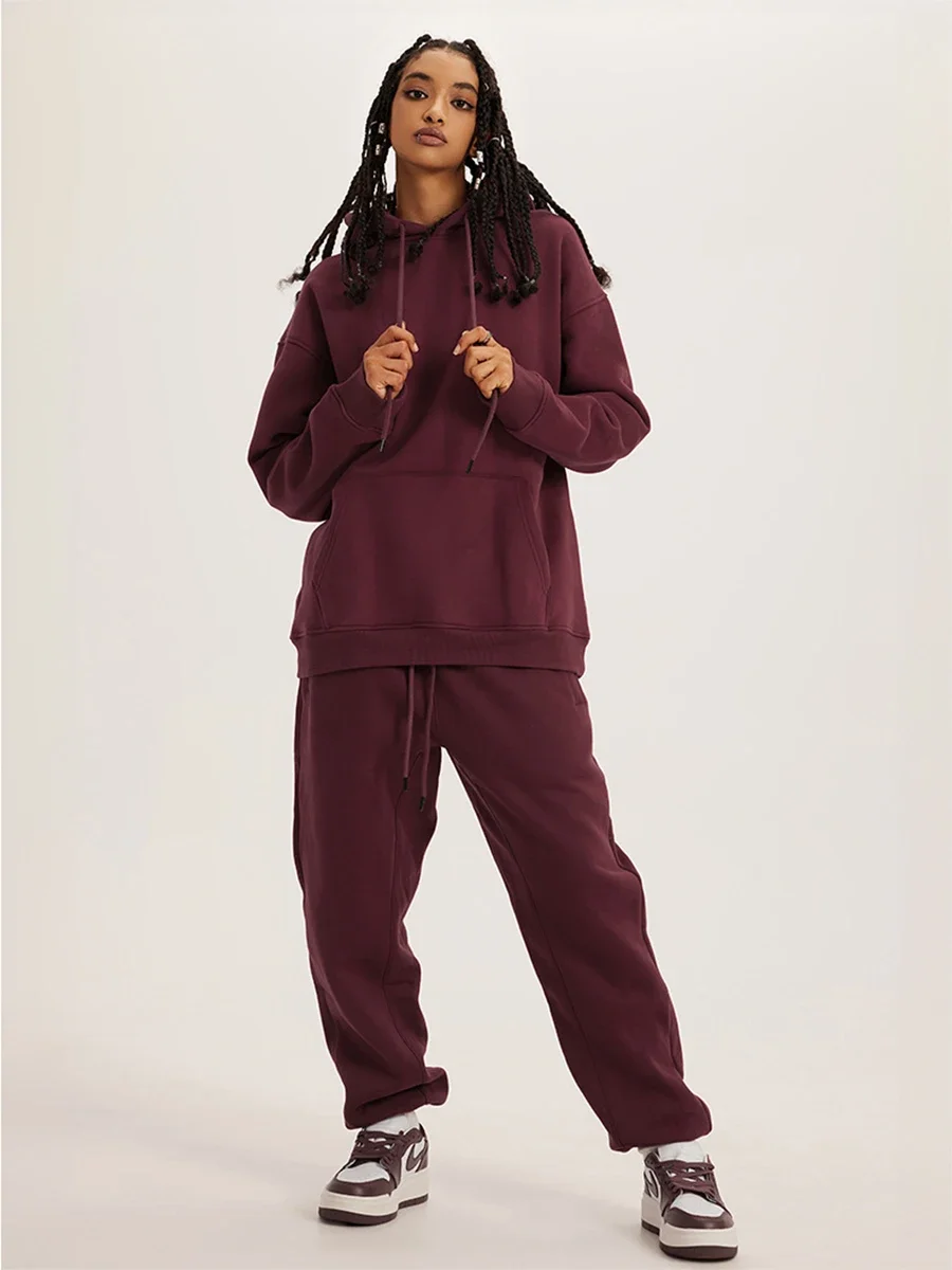 Bornladies Coppia Felpe con cappuccio moda Set Felpa da donna in pile Felpe con cappuccio oversize Giacca calda femminile Pullover in peluche tinta