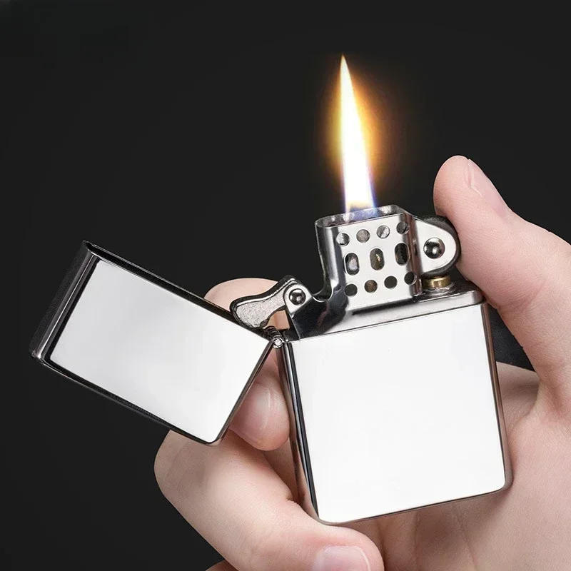 Ultra Thin and Portable Kerosene Lighter, Square Head, Personalized Retro Creativity, Old-fashioned Grinding Wheel, Windproof