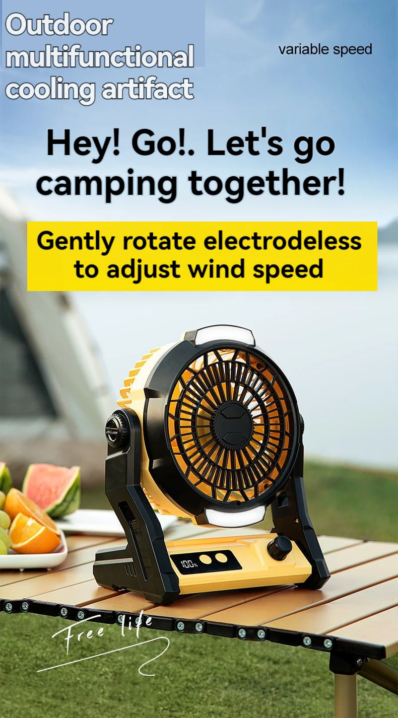 10000mAh Camping Fan Rechargeable Portable Outdoor Wireless Tent Fan, Hook Ceiling Electric Fan With Charging Treasure Night lig