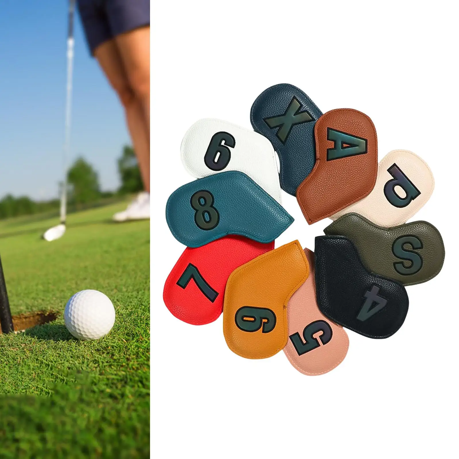 

10x PU Leather Golf Iron Headcovers Protective Sleeve Scratch Proof Wedges Embroidery Number Head Cover Equipment Training