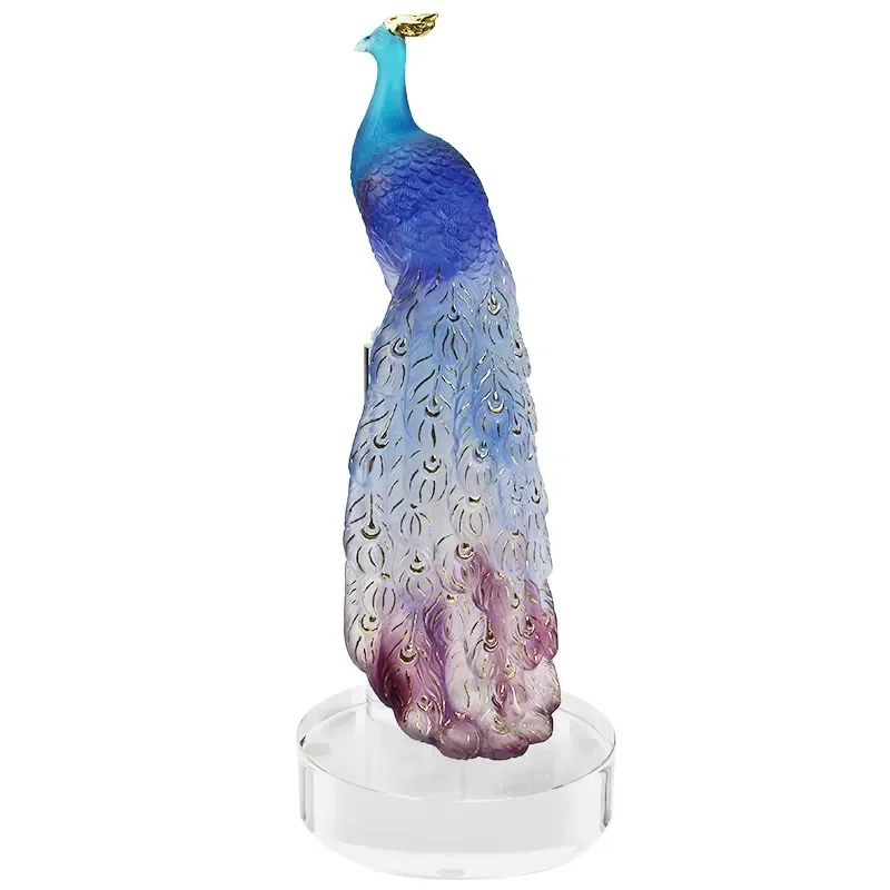 Luxury Glazed Crystal Crafts Animal Carving Crystal Peacock Wedding Ornaments Crystal Gifts