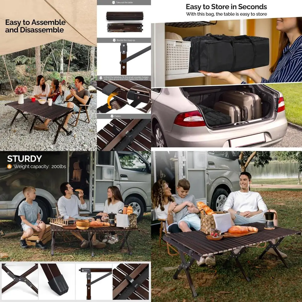 

Портативный складной деревянный стол для пикника, 47.24, компактный, для улицы/дома, кемпинга, пляжа, барбекю, вечеринок, черный орех