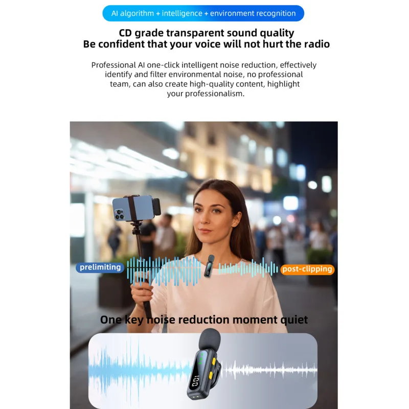 ميكروفون Xiaomi Lavalier ذو طية صدر السترة لاسلكي محمول لتقليل الضوضاء وتسجيل الصوت من النوع C لهاتف iPhone15-16 Android PC Live