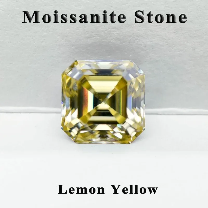 Moissanit-Stein im Asscher-Schliff, zitronengelbe Farbe, VVS1, DIY-Ring-Halskette, Hauptmaterialien haben den Diamanttester bestanden, mit Zertifikat. – Detail 37
