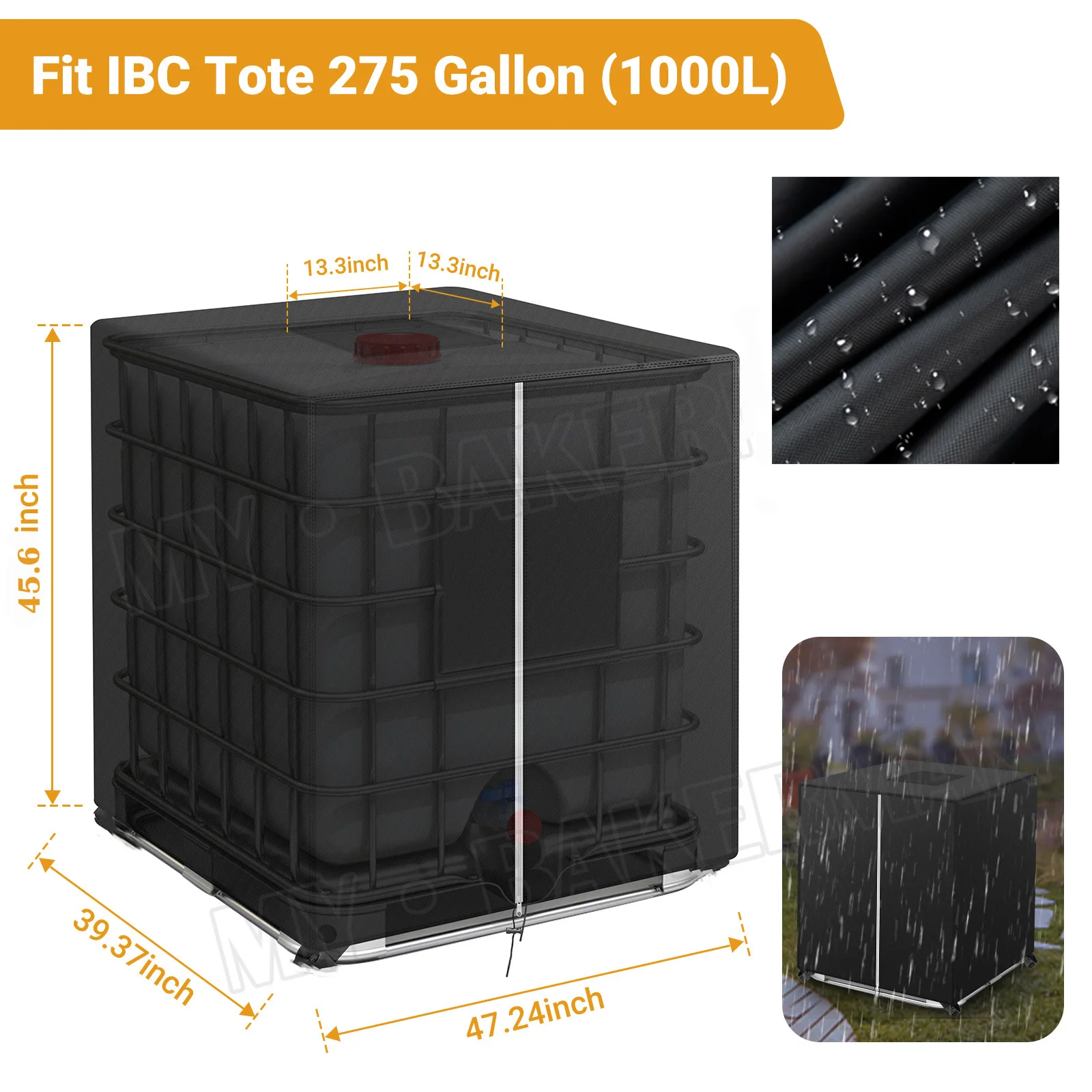 Black 1000L IBC Container Aluminum Foil waterproof dust cover Rain Tank Oxford Cloth UV protection cover