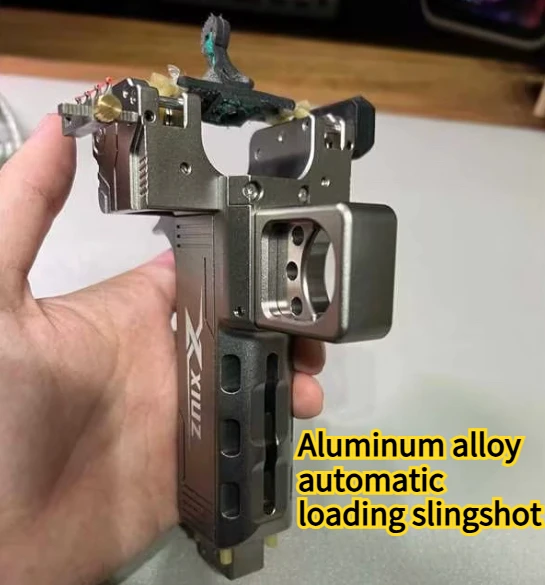 Aluminum Alloy Automatic Loading Slingshot with Sights and Rails High-precision Outdoor Competitive Rapid Fire Slingshot