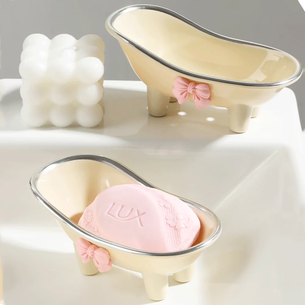 

Bowknot Bathtub Storage Box Cute Multi-Purpose Self Draining Drain Soap Box Simple Quick Drain Soap Holder Kitchen Accessories