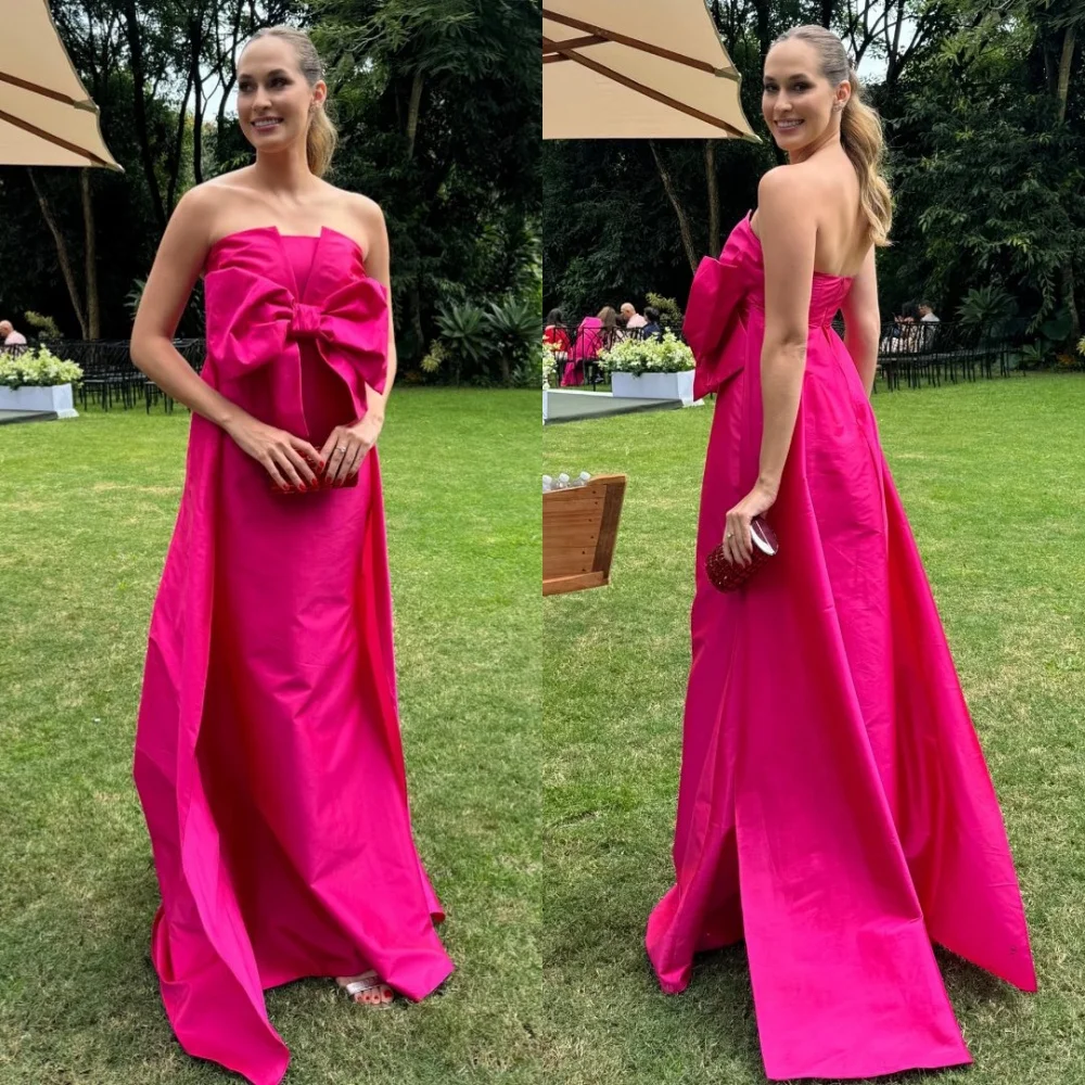 Vestido de noche plisado con lazo para mujer, traje largo plisado con corte en A, sin tirantes, a medida, ideal para fiesta de graduación, Arabia Saudita