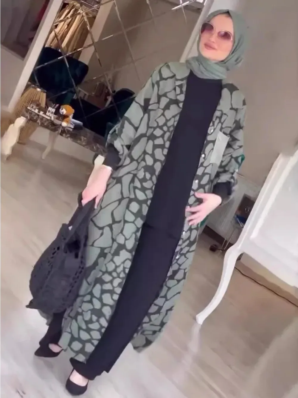 Muslim Print Long Dress Single Breasted Arabic Robe Dubai Saudi Abaya Morocco Jalabiya Abayas Ramadan Women Casual Vestidos