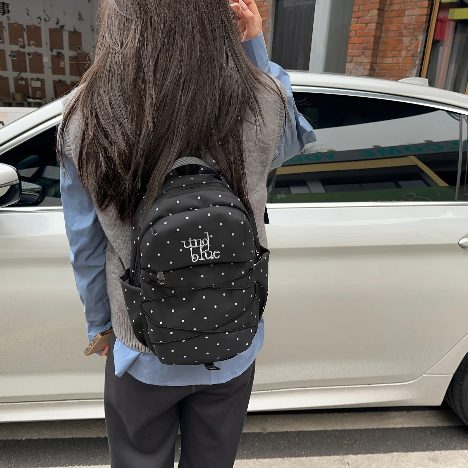Drawstring Polka Dot Laptop Backpack Cute Travel Casual Backpack Travel Daypack for Teens Women Daily Use Shopping