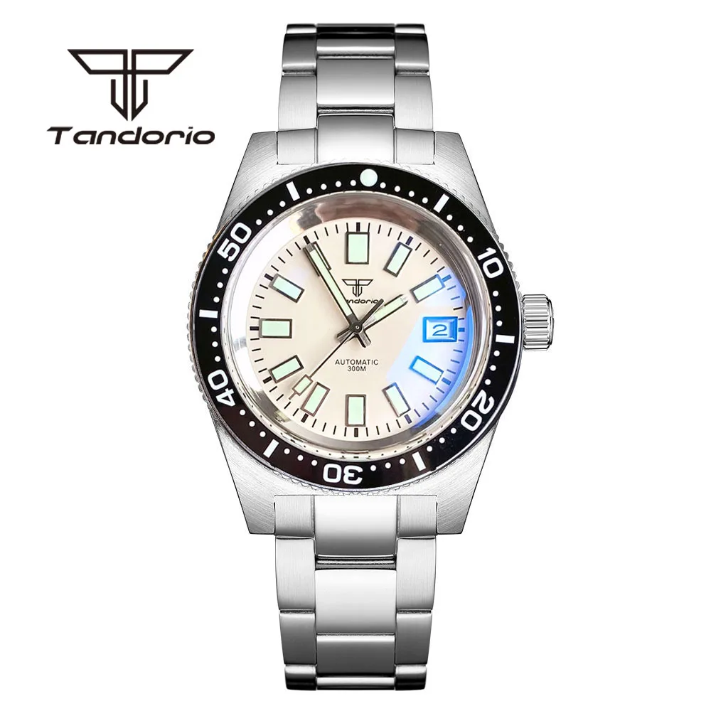 

Tandorio NH35A 62mas 300M 41mm Automatic Men's Dive Watch Creamy White Dial Double Domed AR Sapphire Crystal Rotating Bezel Date