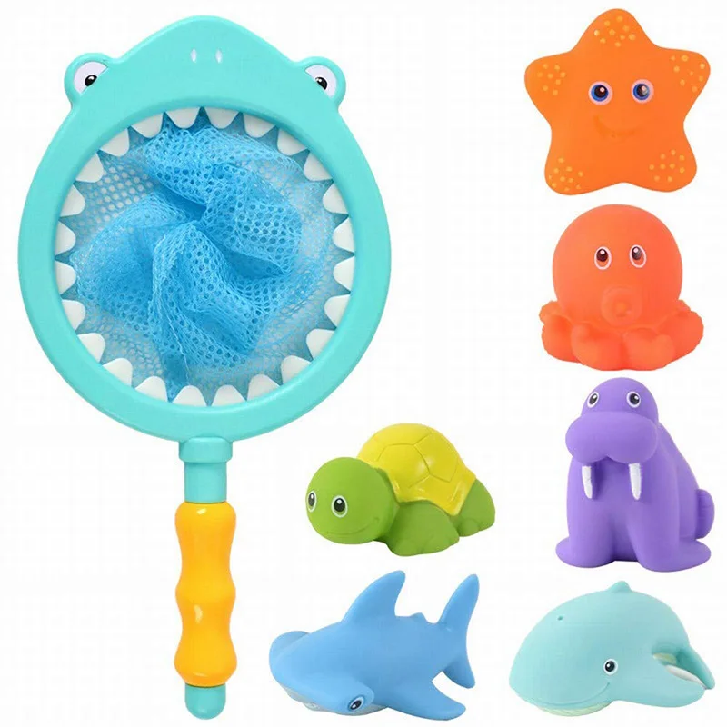 Baby Bath Toys Water Spraying Floating Animals Bathtub Toy Kids Game Pool Fish Net Swimming Playing for Bathroom Toddler Gifts