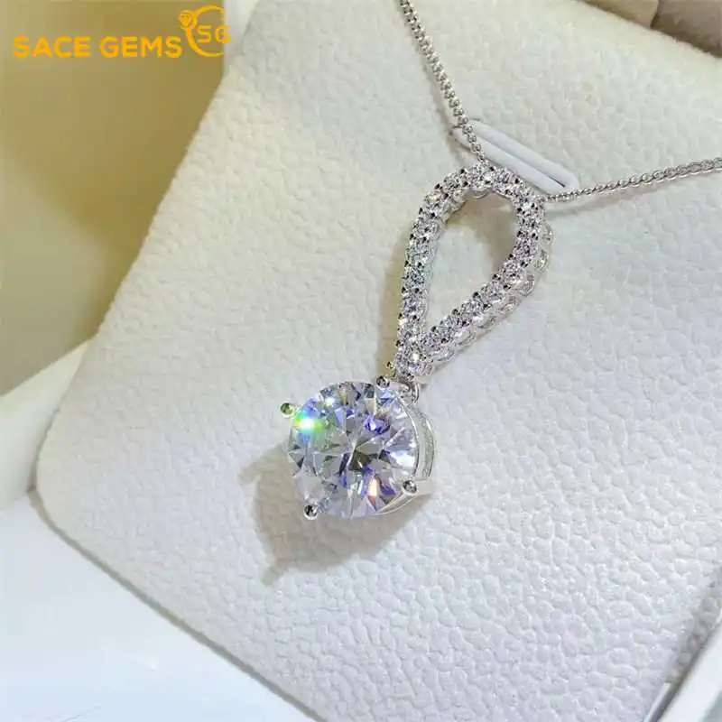 

SACE GEMS Fashion 925 Sterling Sliver 1-5ct VVS1 D Color Moissanite Pendant Necklace for Woman Wedding Fine Jewely Certificates