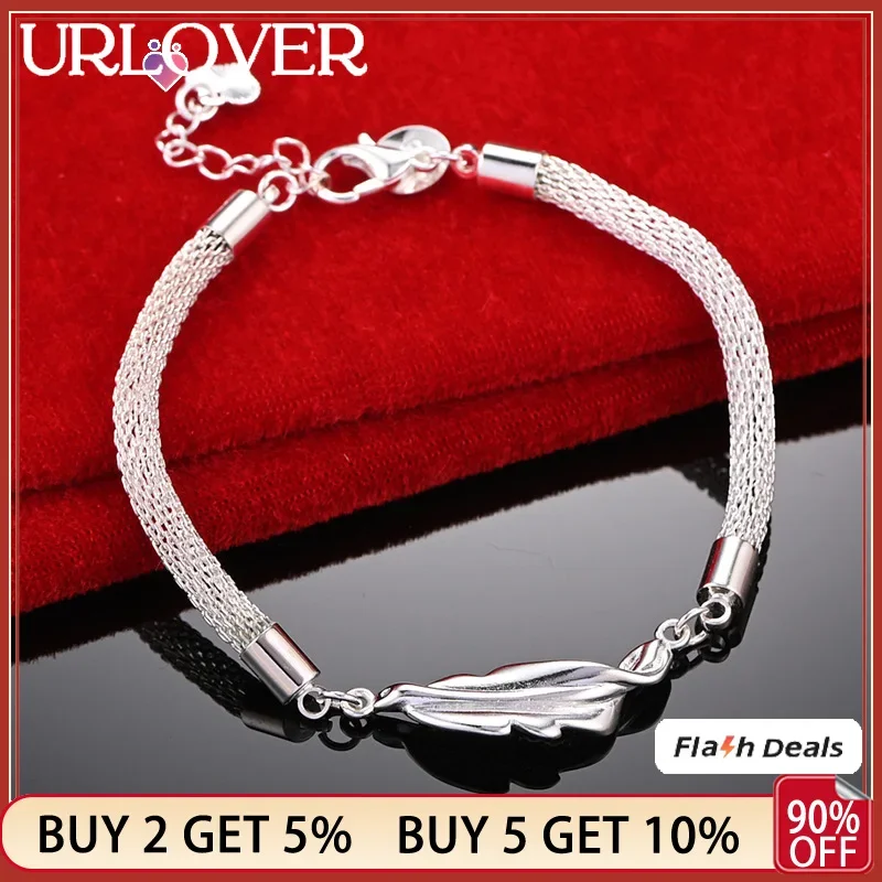 

URLOVER 925 Sterling Silver Geometry Round Network Chain Bracelets For Woman Party Wedding Birthday Fashion Jewelry Gift