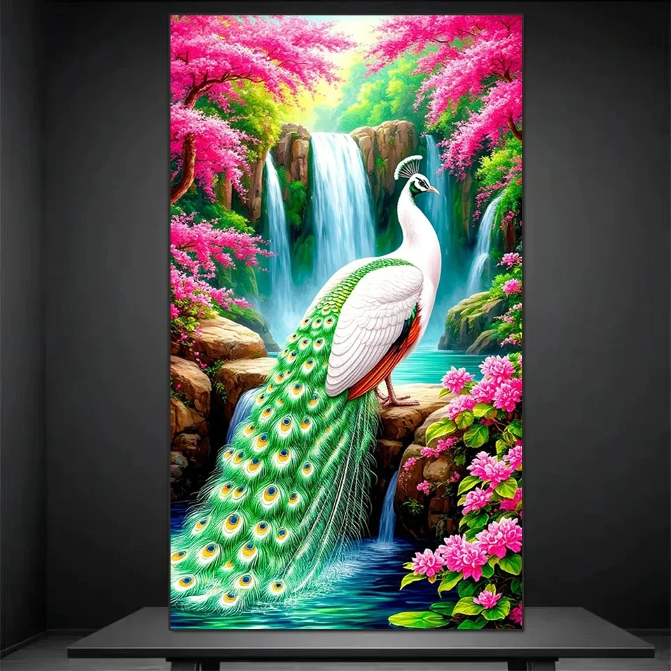 5D Full Diamond Painting Peacock Cherry Blossom Waterfall DIY Diamond Art Kits Mosaic Embroidery 2026 Home Decor Gift for Adul