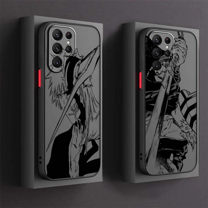 

Anime Luxury Bleach Logo Art For Samsung Galaxy S25 S24 S23 S22 S21 S20 S10 S9 Ultra Plus FE 5G Frosted Translucent Phone Case