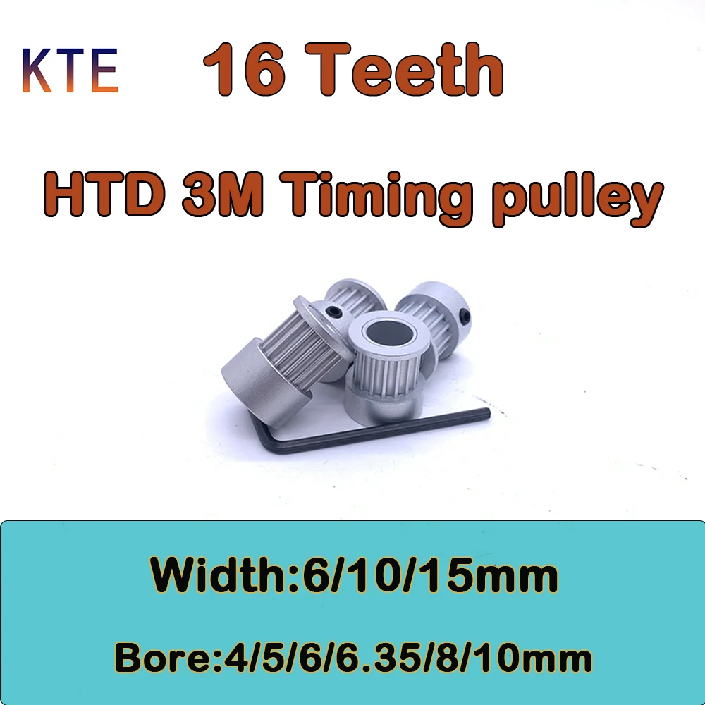 16 Teeth HTD 3M Timing Pulley Bore 4 5 6 6.35 7 8 10mm 16T 3M Synchronous Wheel Belt Width 6 10 15mm 16 Tooth 3M Timing Pulley