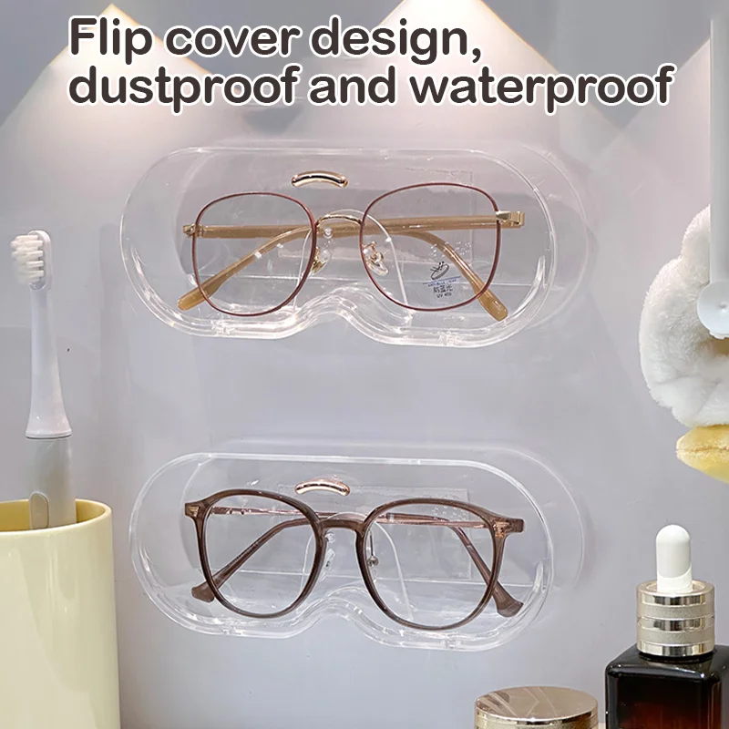 Flip Cover Design Glass Display Cabinet Glasses Storage Box Wall Mounted Punch Free Sunglasses Storage Rack Sunglass Home Tidy