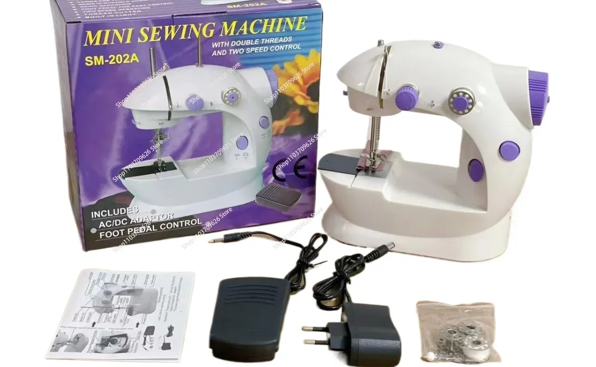 Household 202Mini Sewing Machines Handheld Sewing Machine with Light Cutter Foot Pedal Portable Night Light Sewing Machine