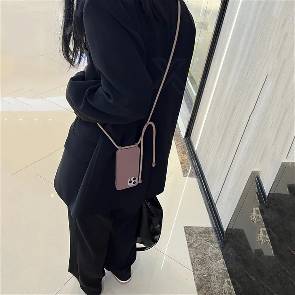 

Liquid Silicone Lanyard Case For iPhone 16 15 Pro Max 12 13 11 Pro XR XS Max 8 7 14 15 Plus Crossbody Necklace Strap Phone Cover