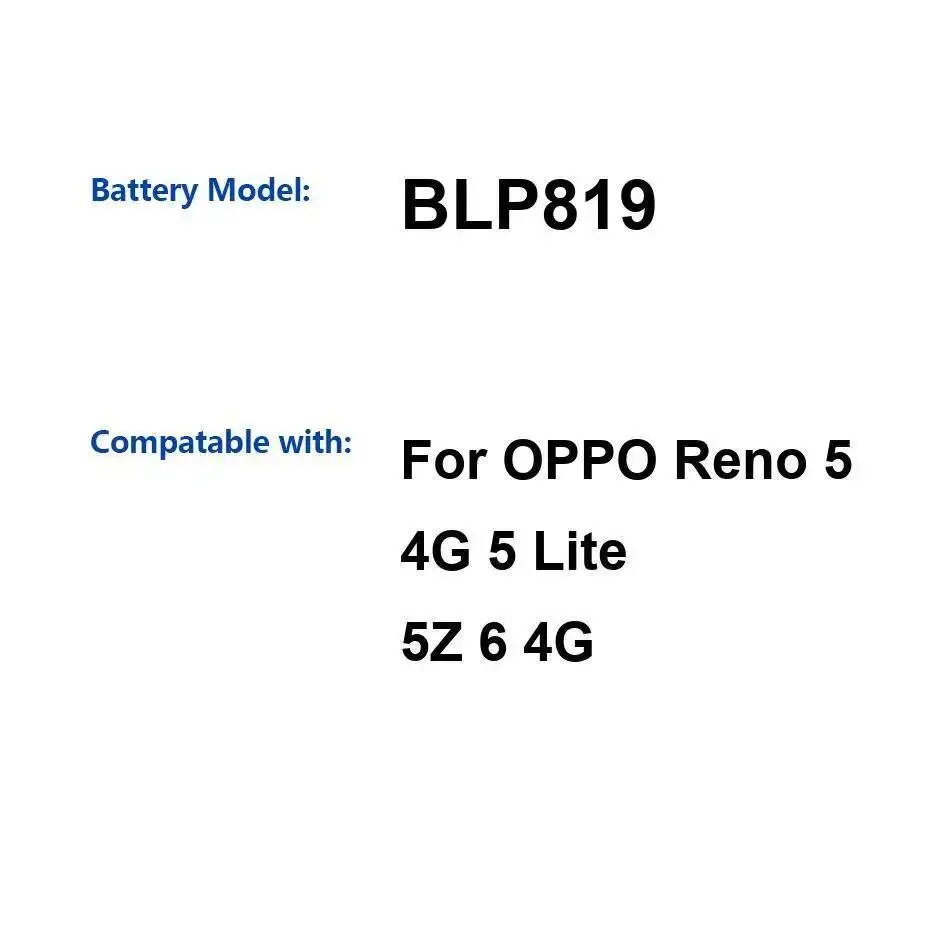 

4310 мАч для Oppo Reno 5 4G Lite 5Z 6 аккумулятор мобильного телефона BLP819 высокой емкости