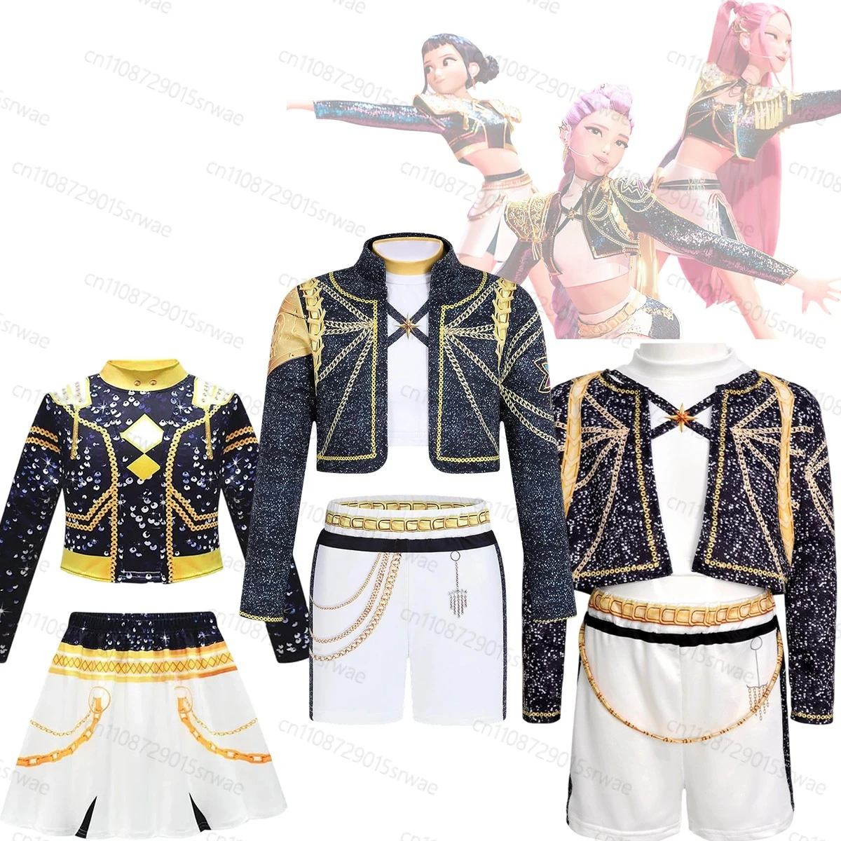 

Zoey Rumi Mir K-Pop Demon Hunters Anime Cosplay 3D Print Cosplay Suit Costume Kids Singer Black Performance Outfits