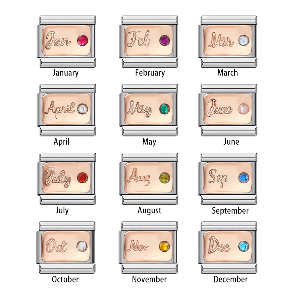 

Fashion 12 Month Birthday Stone Charm Italian Stainless Bracelet For Women Fit 9mm Links Chain DIY Making Jewelry Birhday Gifts