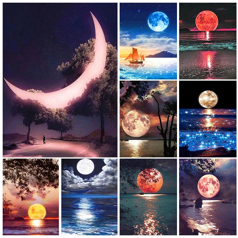 

DIY 5D Diamond Painting Kits Landscape Moon Lake Surface Full Drill Diamond Mosaic Handmade Rhinestone Embroidery Home Decor