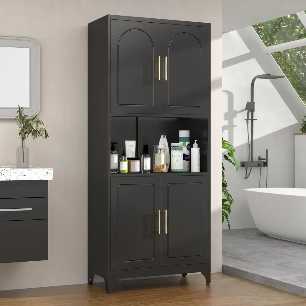 خزانة تخزين مخزن المطبخ بطول 75 بوصة مع حامل ميكروويف وخزانة معدنية وأربعة أبواب وأرفف قابلة للتعديل لتنظيم المطبخ #2