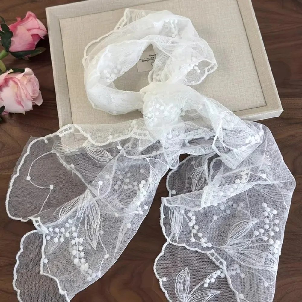 

Versatile Retro Lace Scarf 140×33cm Literary Style Headscarf Elegant Embroidered Flower Shawl for Women
