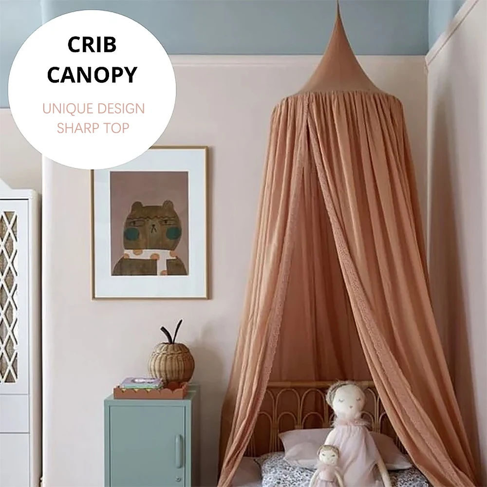 Kids Bed Canopy Cotton Linen Cover Net  Baby Crib Reading Nook Curtain Nursery Room Decor Hideaway Hanging Round Tent