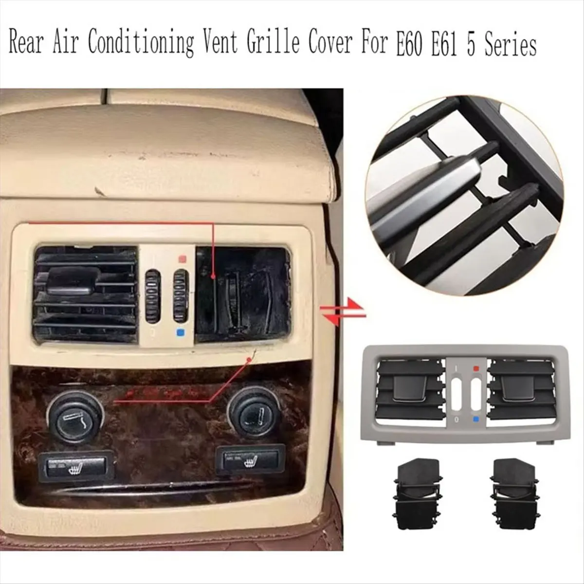 B09A Rear Air Conditioning Vent Grille Cover AC Outlet Duct Trim for BMW E60 E61 5 Series Grey
