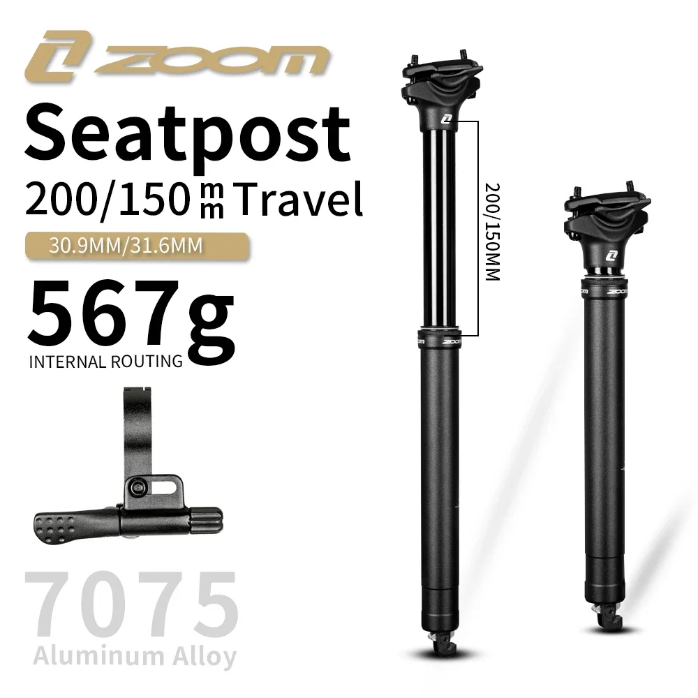 

ZOOM NEW Bicycle Dropper Seatpost - 31.6/30.9mm Diameter, 150/200mm Travel, 7075 Aluminum Alloy, Internal Routing, Lightweight
