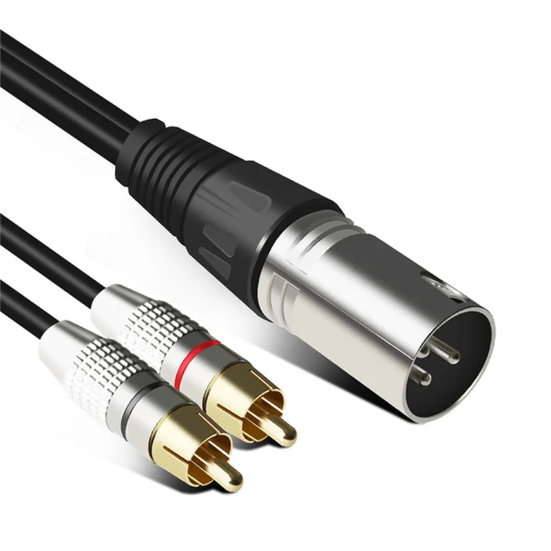 Cabo RCA de áudio A19E 2RCA macho para XLR 3 pinos macho canhão amplificador plugue de mistura cabo AV XLR para cabo RCA duplo