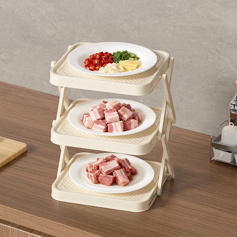 

Складная 3-ярусная полка для подготовки продуктов, экономящая место, органайзер для кухни, для овощей, мяса, легкий доступ, удобное хранение