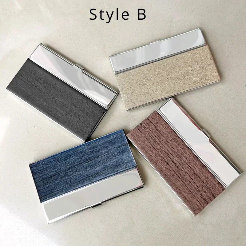 Stainless Steel Custom Logo Wooden Business Card Box Case Laser Engraving Wood Clip Personalized Cardcase Activities Gifts