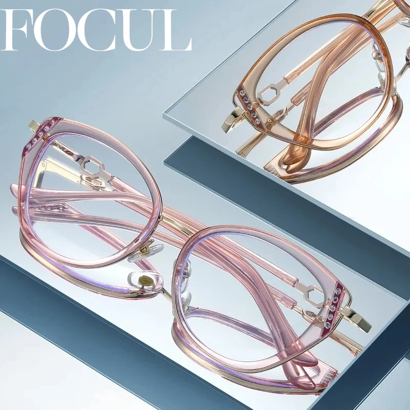 

FOCUL Cat Eye Design Anti Blue Ray Eyeglasses Progressive Photochromic Myopia Glasses Women Custom Prescription Optical Eyewear