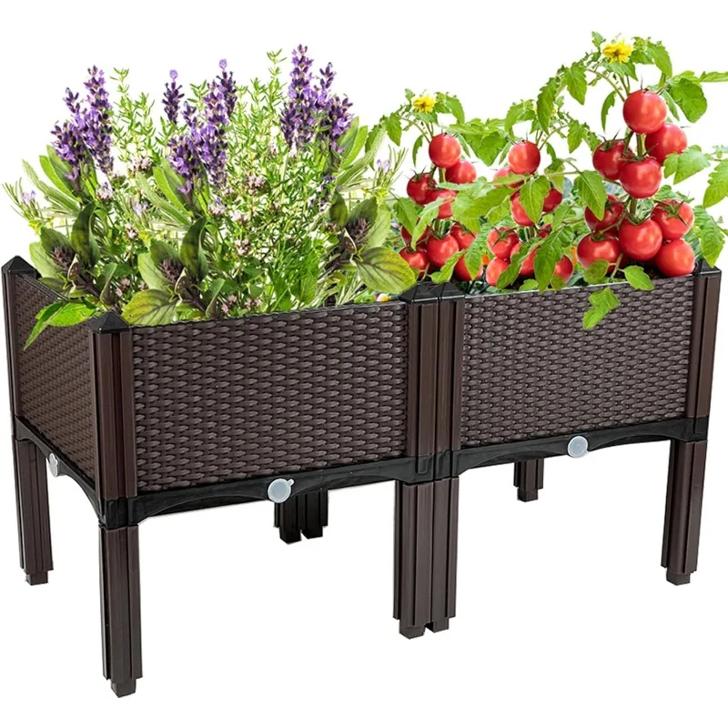 Raised Garden Bed with Legs Plastic Elevated Planters for Outdoor Plants Box Kits for Garden Patio Deck Balcony