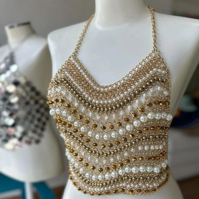 Colorful Bead Bra Chain - close-up view