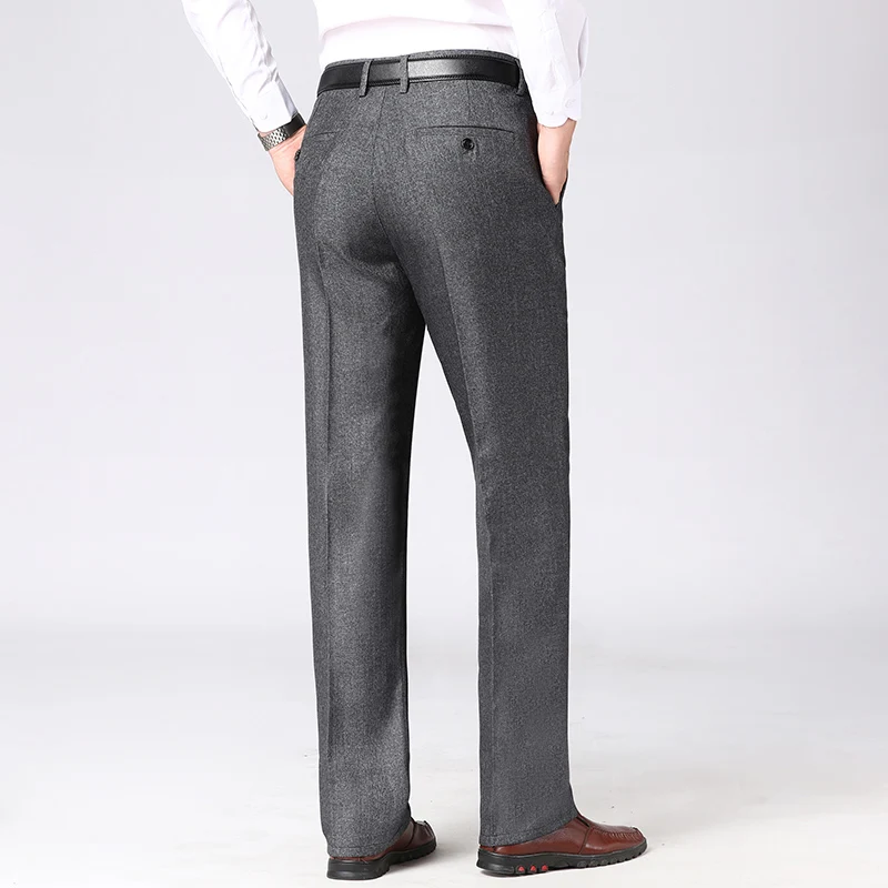 Men's Simple High Quality Casual Formal Straight Pants Plus Size Autumn Winter Thickend Pants  Male Gray Black Suit Trousers