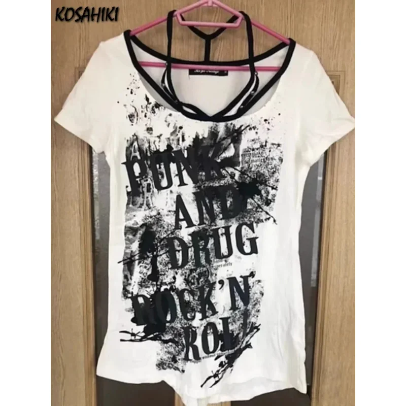 

Японские панк-готические футболки женские с коротким рукавом с буквенным принтом уличная одежда топы с вырезами в стиле гранж повседневные свободные футболки Camisetas