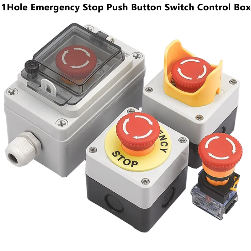 Emergency Stop Push Button Switch Control Box Elevator With Protection Cover Waterproof Enclosure 22mm Mounted