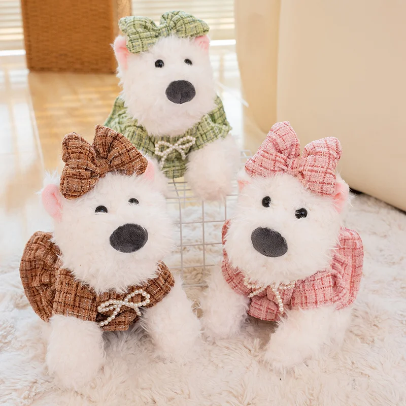 

Очаровательная плюшевая собака Westie с галстуком-бабочкой, мягкая игрушка в виде животного, пушистая кукла-щенок, идеальный подарок для детей, любителей собак