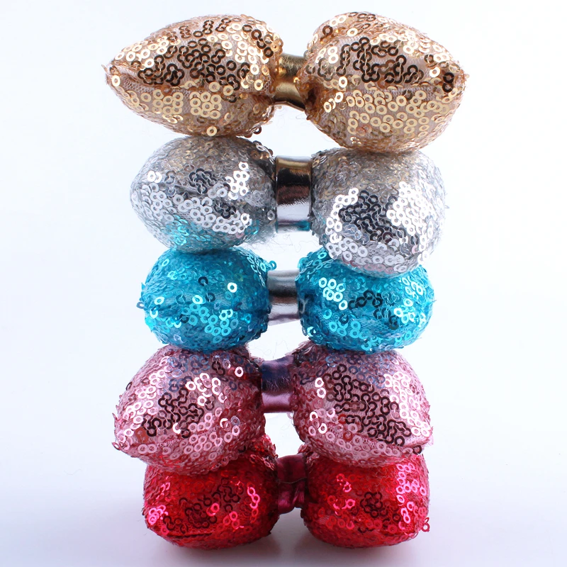 

120PCS 9CM New Shiny Metallic Sequin Hair Bows For Hair Clips Drumming Pillow Shape Hair Bow For Hair Ties