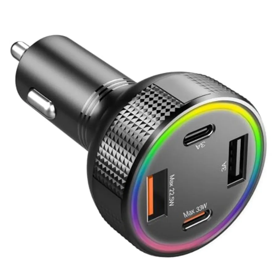 Car Charger USB C, 4 Ports Cigarette Lighter Adapter 85.5w Fast Charging Type C Car Charger for iPhone Android, PD3.0 and QC4.0