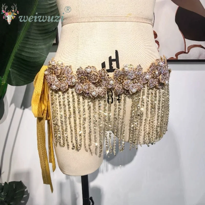 Handgefertigte Bauchtanz-Performance-Gürtel für Damen, Maßgefertigte Hochwertige Luxus-Strass-Quasten Orientalische Tanz-Wettbewerbsgürtel