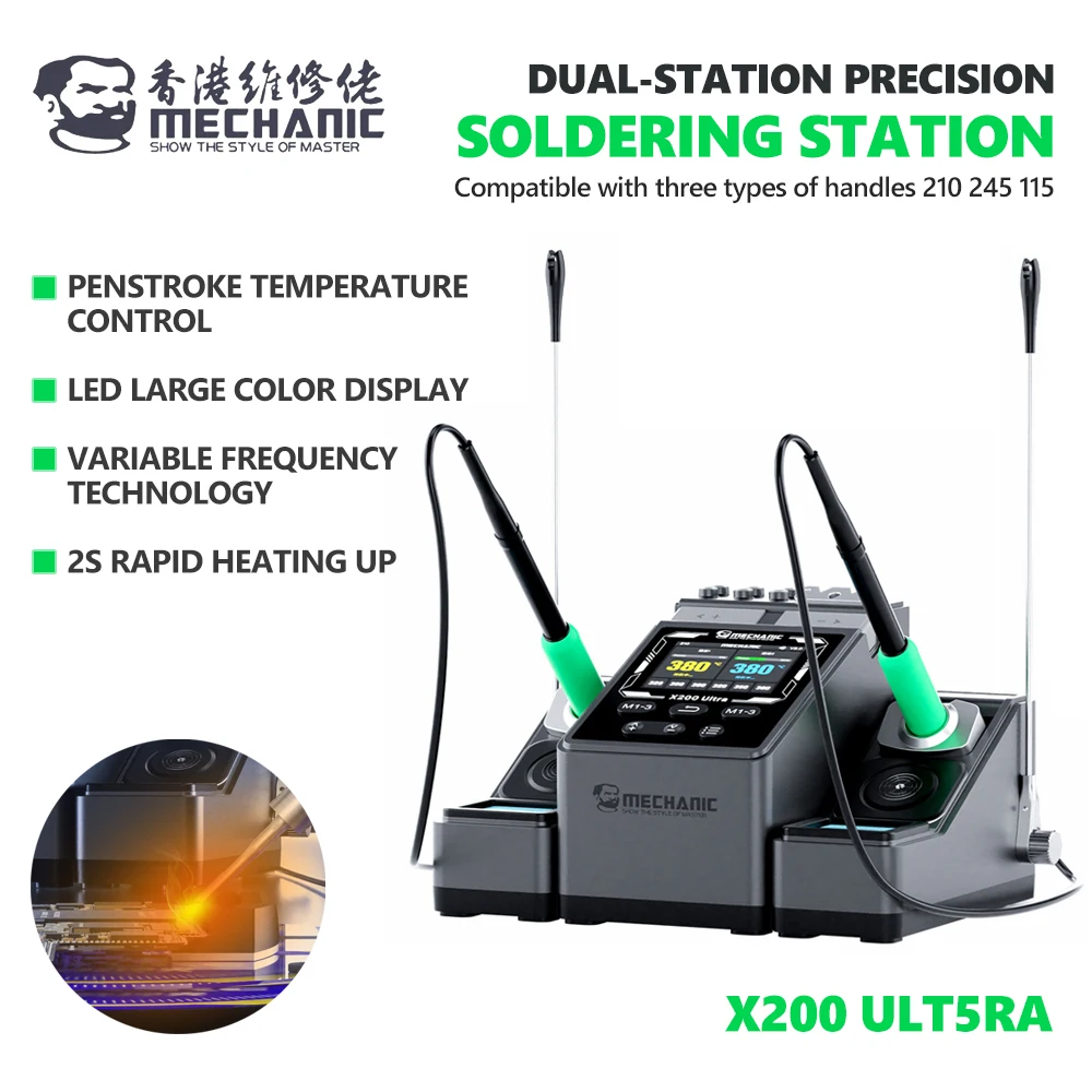 MMECHANIC X200 Ultra Dual-Station Precision Soldering Station Compatible with 210/245/115 Handle for Phone Repair Soldering Tool