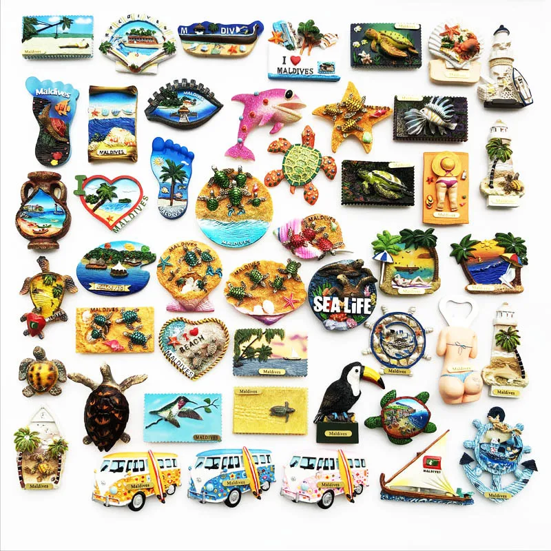 

Maldives Tourist Souvenir Fridge Magnets Resin Painted Crafts Cross-Border E-commerce In-Stock Wholesale Decoration
