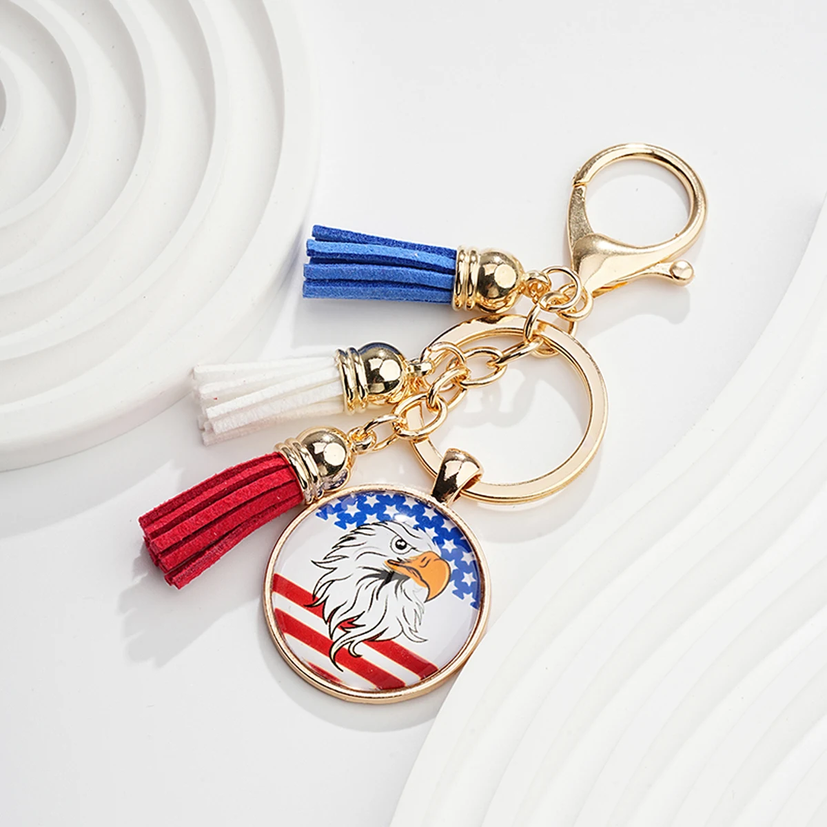 1pcs color-printed Eagle Time Gem Key chain pendant n flag independence day metal key ring accessories